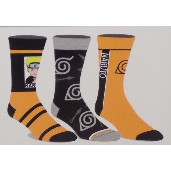 Naruto Crew Socks 3 Pair Pack Men's Shoe Size 8 to 12 (Style 2) - Picture 1 of 4